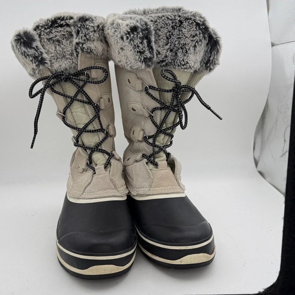 KHOMBU women’s Emily grey black suede lace‎ up winter snow Boots faux fur trim 8